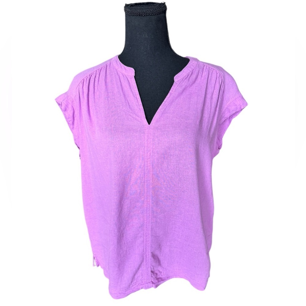Splendid Linen Blend Top Purple Boho Coastal Chic Blouse Size M Lightweight S53